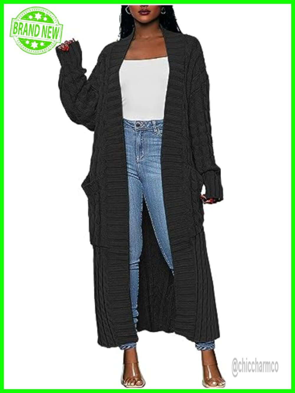 Relaxed Cable Knit Open Front Long Cardigan Sweater